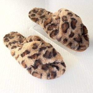 Donna Salyers Fabulous Furs Criss Cross Slide Slippers Faux Fur Animal Print 8